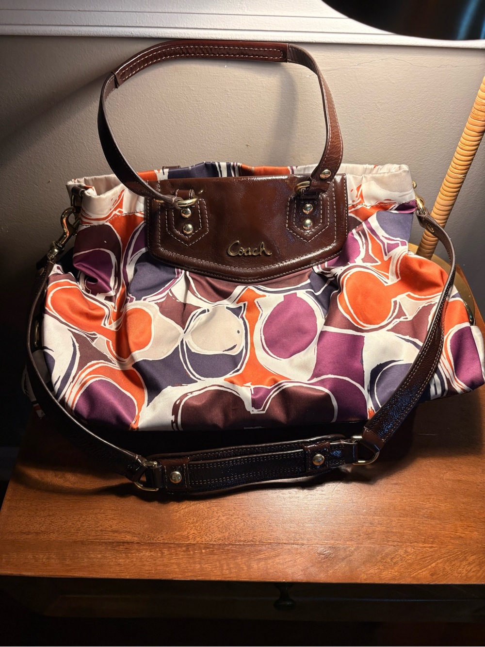 Coach Ashley Logo Scarf Print Satin Shoulder Bag